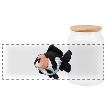 Grade Black & White Oranda High Quality Goldfish - Panorama Keksdose mit Holzdeckel - Weiß - Vorne