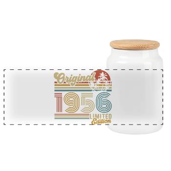 Original 1956 Vintage Vintage Birthday Gift - Panoramic Cookie Jar with Wooden Lid - white - Front