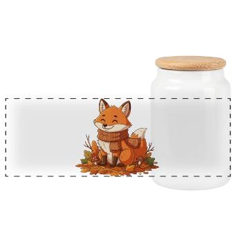 Herbstlicher Fuchs mit Schal - Panorama Keksdose mit Holzdeckel - Weiß - Vorne