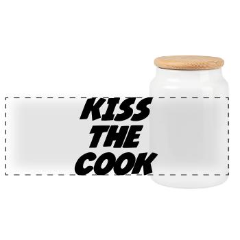 Embrasse le cuisinier - cuisine - Boîte à biscuits avec couvercle en bois - blanc - Devant