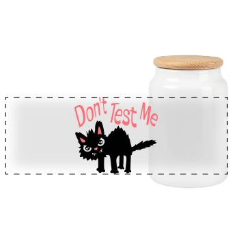 Don't Test Me Cat Naughty Funny Quote Saying Logo - Panoramic Cookie Jar with Wooden Lid - white - Front