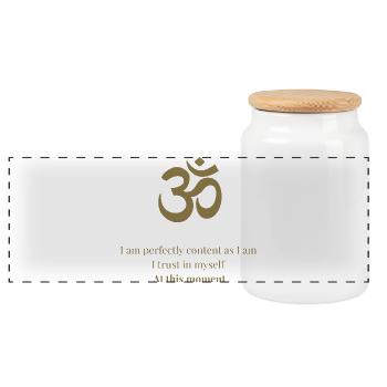 OM Mantra – I am perfectly content - Panorama Keksdose mit Holzdeckel - Weiß - Vorne
