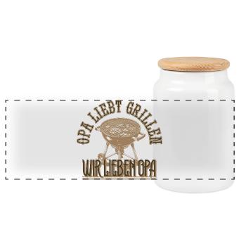 Grandpa Loves Grilling We Love Grandpa Gift - Panoramic Cookie Jar with Wooden Lid - white - Front