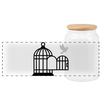 Birdcage Open Freedom - Panoramic Cookie Jar with Wooden Lid - white - Front