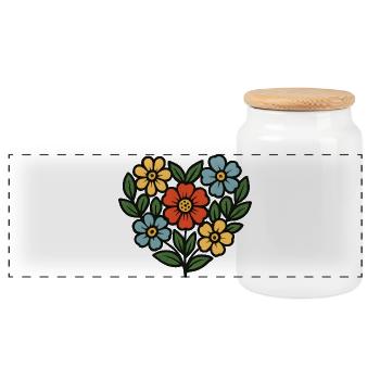 Bouquet Folk Style - Panoramic Cookie Jar with Wooden Lid - white - Front