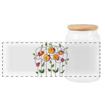 Blumen - Panorama Keksdose mit Holzdeckel - Weiß - Vorne