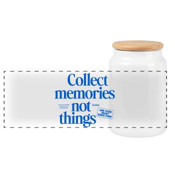 Memories instead of things – Collect memories - Panoramic Cookie Jar with Wooden Lid - white - Front