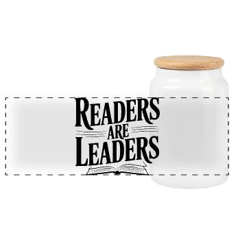 Readers are Leaders - Panoramic Cookie Jar with Wooden Lid - white - Front