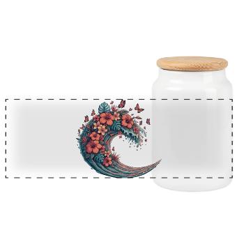 Moon wave with tropical flowers - Panoramic Cookie Jar with Wooden Lid - white - Front