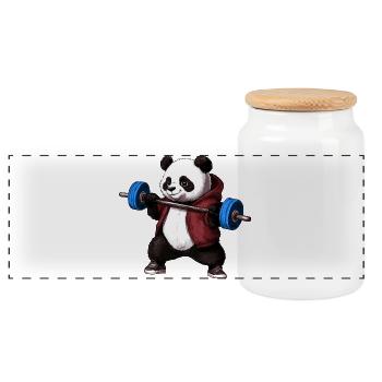 Panda with barbell - Panoramic Cookie Jar with Wooden Lid - white - Front