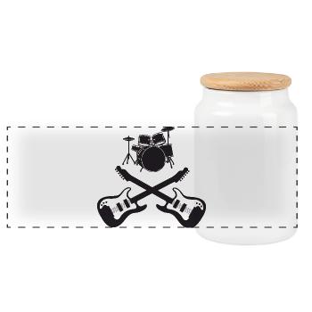 Drum Set and Crossed Guitars Rock Art - Panoramic Cookie Jar with Wooden Lid - white - Front
