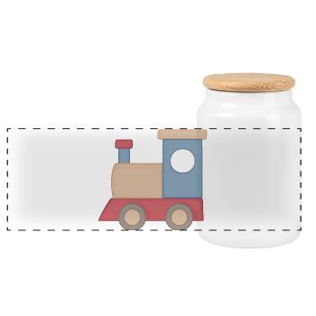 Kunterbunter Spielzug Illustration Eisenbahn - Panorama Keksdose mit Holzdeckel - Weiß - Vorne