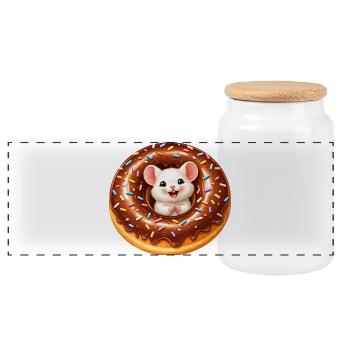 Illustration de souris mignonne dans un beignet - Boîte à biscuits avec couvercle en bois - blanc - Devant