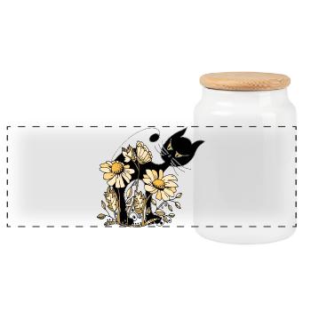 cat - Panoramic Cookie Jar with Wooden Lid - white - Front