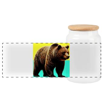 bear - Panoramic Cookie Jar with Wooden Lid - white - Front
