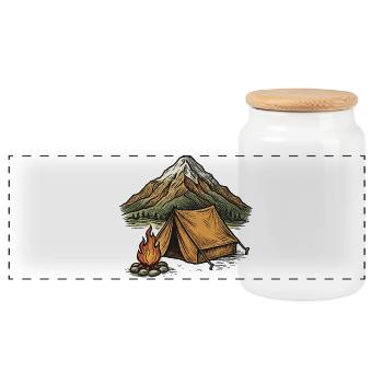 Mountain camping tent evening - Panoramic Cookie Jar with Wooden Lid - white - Front