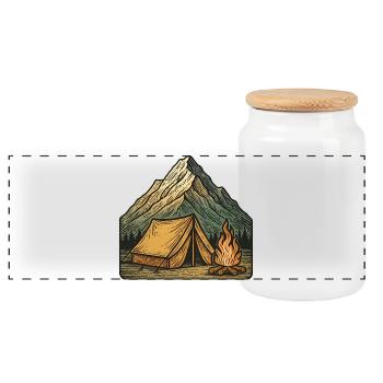 Bergzelt Lagerfeuer Abenteuer - Panorama Keksdose mit Holzdeckel - Weiß - Vorne