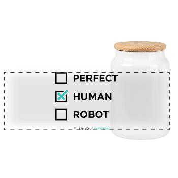 Perfekt, Mensch, Roboter – Erinnerung / angekreuzt - Panorama Keksdose mit Holzdeckel - Weiß - Vorne