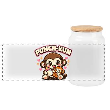 Monkey Punch - Kawaii - Panoramic Cookie Jar with Wooden Lid - white - Front