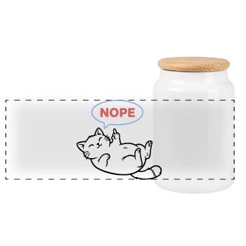 Laughing Cat Nope Middle Finger - Panoramic Cookie Jar with Wooden Lid - white - Front