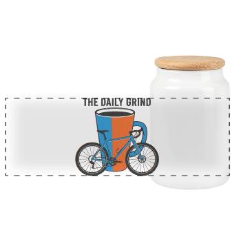 The Daily Grind Risograph Bike Coffee Art - Panoramic Cookie Jar with Wooden Lid - white - Front