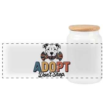 Adopting instead of buying dog animal welfare motif - Panoramic Cookie Jar with Wooden Lid - white - Front