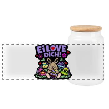 Ei LOVE DICH! - Osterhase mit Eiern - Panorama Keksdose mit Holzdeckel - Weiß - Vorne