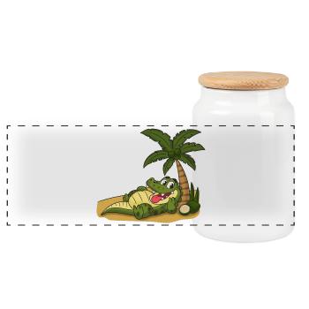 Crocodile on the palm beach - Panoramic Cookie Jar with Wooden Lid - white - Front