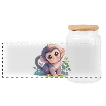 Macaque Macaque - Panoramic Cookie Jar with Wooden Lid - white - Front