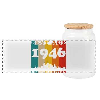 1946 Vintage Rétro Cadeau D'anniversaire - Boîte à biscuits avec couvercle en bois - blanc - Devant