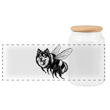 Eurasier | Bumblebee Bear - Panoramic Cookie Jar with Wooden Lid - white - Front