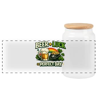 Bierglück Perfekter Tag - Panorama Keksdose mit Holzdeckel - Weiß - Vorne