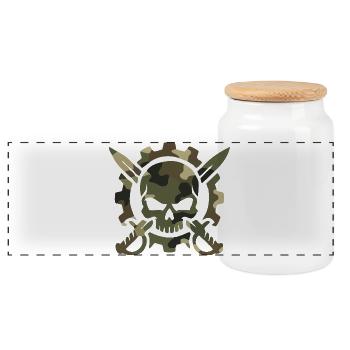 Tactical Gear: Military Skull Saber Gear Logo - Panoramic Cookie Jar with Wooden Lid - white - Front