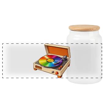 Retro Plattenspieler mit Regenbogen Schallplatte - Panorama Keksdose mit Holzdeckel - Weiß - Vorne