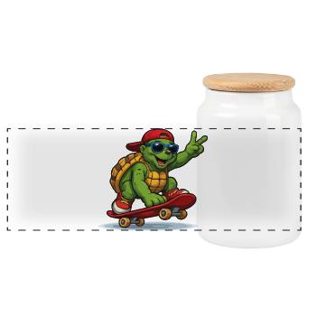 Schildkröte auf Skateboard mit Stil - Panorama Keksdose mit Holzdeckel - Weiß - Vorne