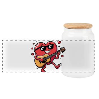 Valentine's Day Guitarist Funny Musician Valentine - Panoramic Cookie Jar with Wooden Lid - white - Front