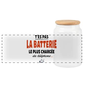 T’es pas la batterie la plus chargée du téléphone - Boîte à biscuits avec couvercle en bois - blanc - Devant