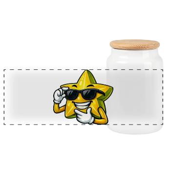 Cool Star Fruit Cartoon Design Summer Fruit Comic - Panoramic Cookie Jar with Wooden Lid - white - Front