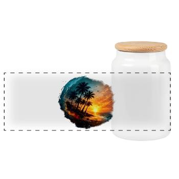 Coucher soleil palmier plage - Boîte à biscuits avec couvercle en bois - blanc - Devant