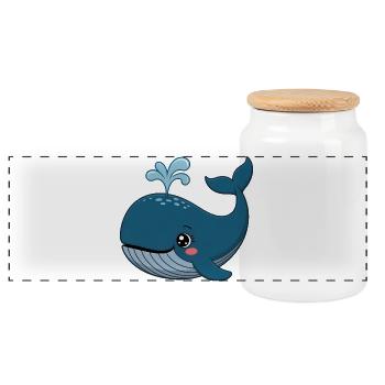 Wal Comic süß Blauwal Kawaii - Panorama Keksdose mit Holzdeckel - Weiß - Vorne