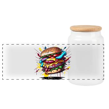 Burger - Hamburger - Fastfood - Panorama Keksdose mit Holzdeckel - Weiß - Vorne