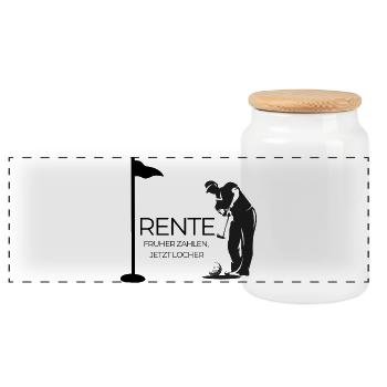 Rente Golfer  - Panorama Keksdose mit Holzdeckel - Weiß - Vorne