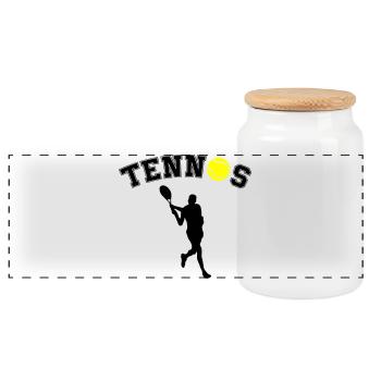 Tennis Ball Night Silhouette - Panoramic Cookie Jar with Wooden Lid - white - Front