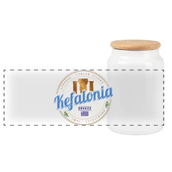 Kefalonia Island in Greece Vintage Souvenir - Panoramic Cookie Jar with Wooden Lid - white - Front
