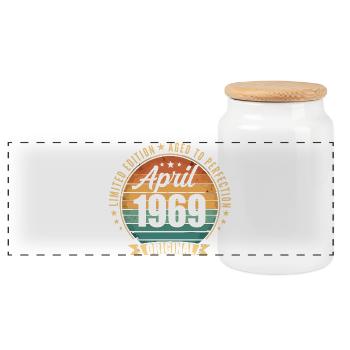 Vintage-Retro-Geburtstagsgeschenk aus dem April 1969 - Panorama Keksdose mit Holzdeckel - Weiß - Vorne