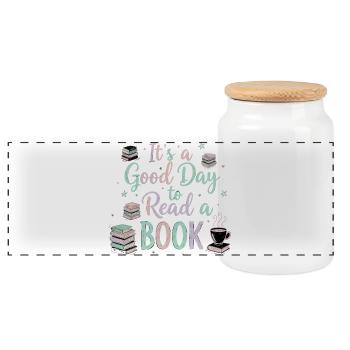 Good Day Read Book - Panoramic Cookie Jar with Wooden Lid - white - Front