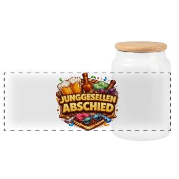 Junggesellenabschied Feierdesign - Panorama Keksdose mit Holzdeckel - Weiß - Vorne