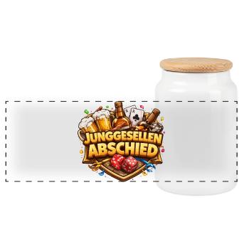 Junggesellenabschied Bierwettstreit - Panorama Keksdose mit Holzdeckel - Weiß - Vorne
