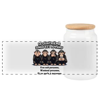 Le 4ème singe – humour smartphone - Boîte à biscuits avec couvercle en bois - blanc - Devant