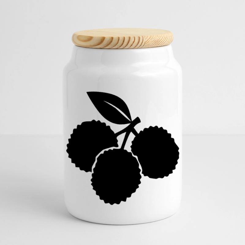 Lychee Silhouette – Exotic Fruit Design Panoramic Cookie Jar with Wooden Lid